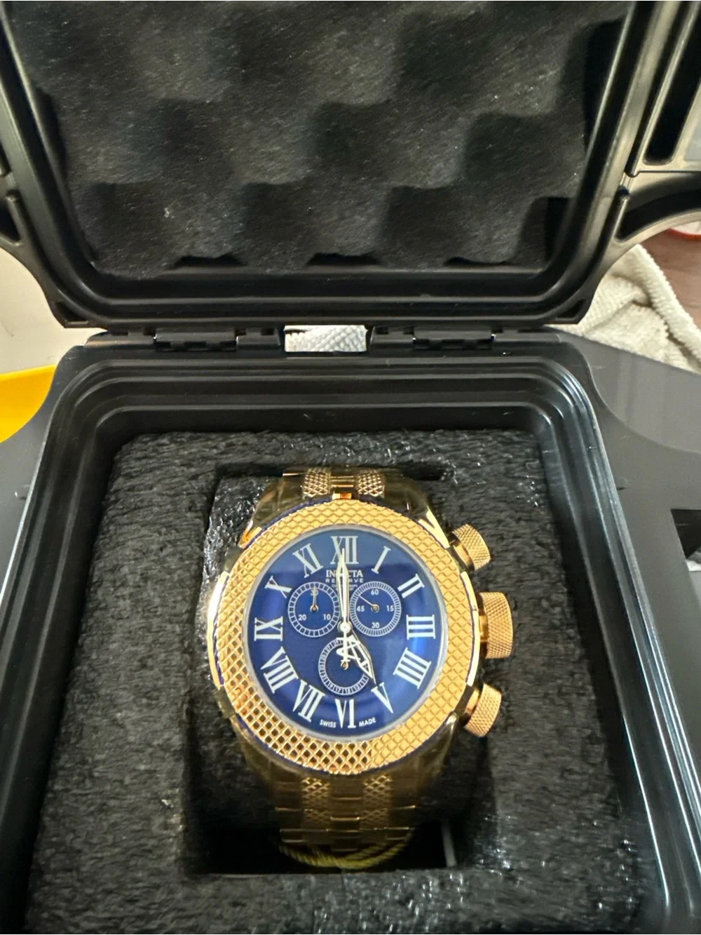 Invicta Gold-Tone Chronograph Watch with Blue Dial